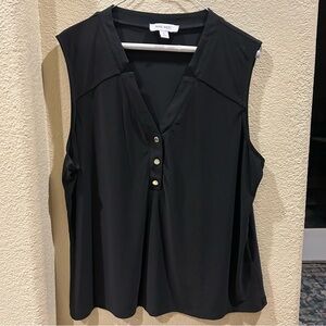 Nine West Black Sleeveless Blouse with Button Detail